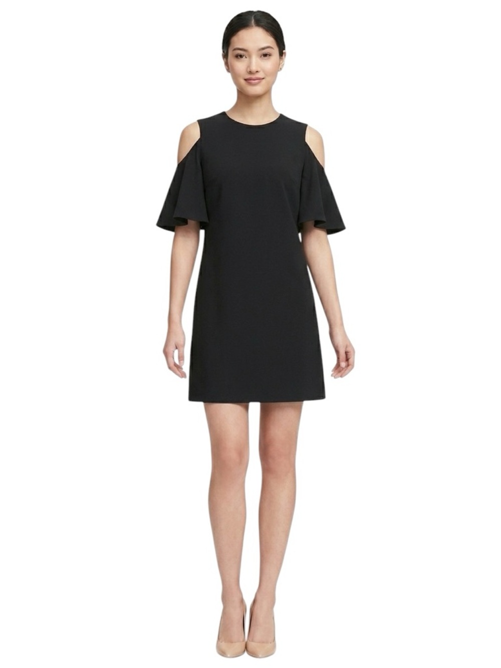 Calvin Klein Black Mini Dress Flutter Sleeve Cold Shoulder 2 XS